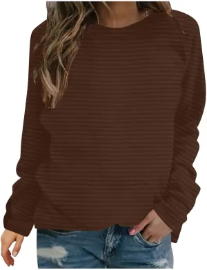 Women Sweatshirts Trendy Comfy Baggy Raglan Sleeve Crew Neck Blouses Shirts Solid Color Loose Fitting Lounge Tops