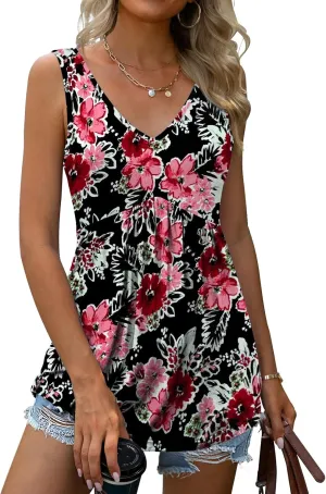 Women Tank Tops 2025 Summer Sleeveless Blouses V Neck Casual Loose Fit Flowy Shirts S-3X
