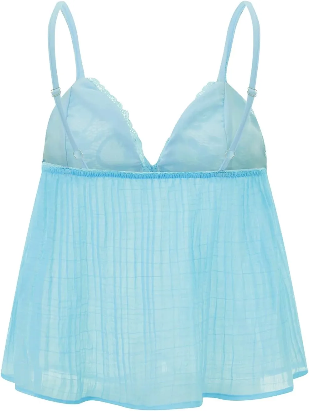 Women Y2K Fairy Pleated Camisole Coquette Spaghetti Strap V-Neck Lace Mesh Sheer Ruffle Hem Crop Tank Top Clubwear