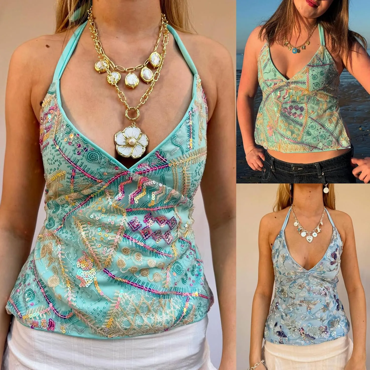 Women Y2k Glitter Sequin Cami Top Spaghetti Strap Backless Sparkle Camisole Sexy V Neck Going Out Tops Clubwear