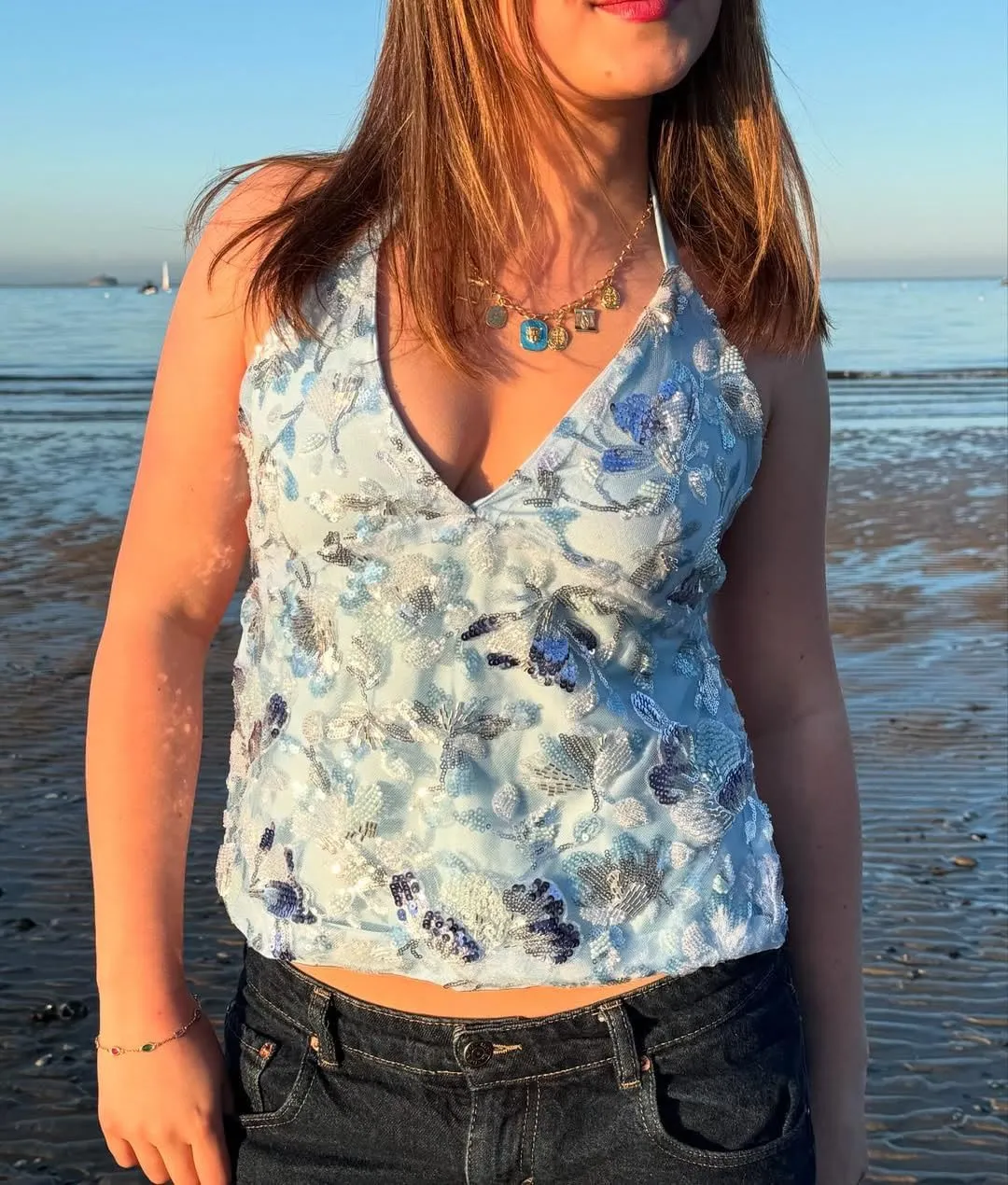 Women Y2k Glitter Sequin Cami Top Spaghetti Strap Backless Sparkle Camisole Sexy V Neck Going Out Tops Clubwear