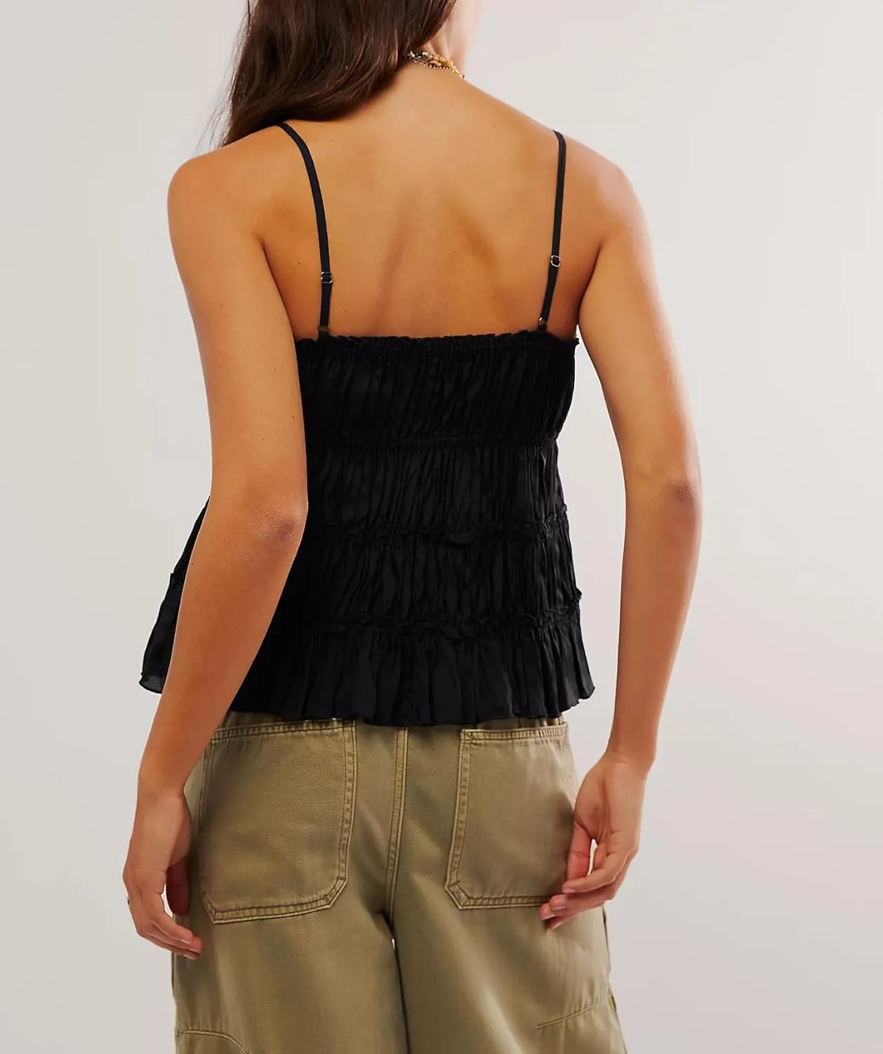 Women Y2k Tie Front Crop Tops Spaghetti Strap Square Neck Babydoll Camisole Summer Smocked Ruffle Tank Tops