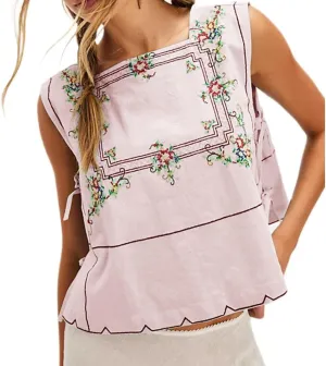 Women Y2K Tie Side Tank Tops Sleeveless Embroidery Floral Printed Cropped Tops People Dupes Summer Going Out Vest