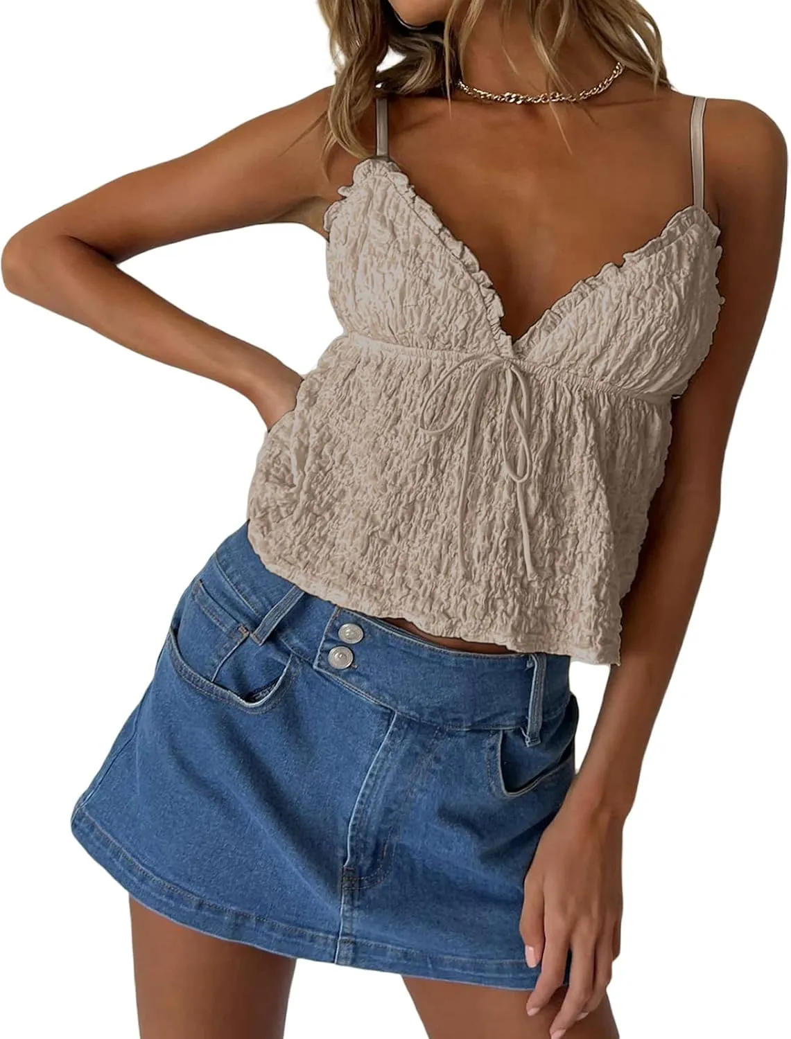 Women Y2K V Neck Camisole Sleeveless Spaghetti Straps Cute Bow Cami Tops Summer Casual Flowy Tank Tops Streetwear