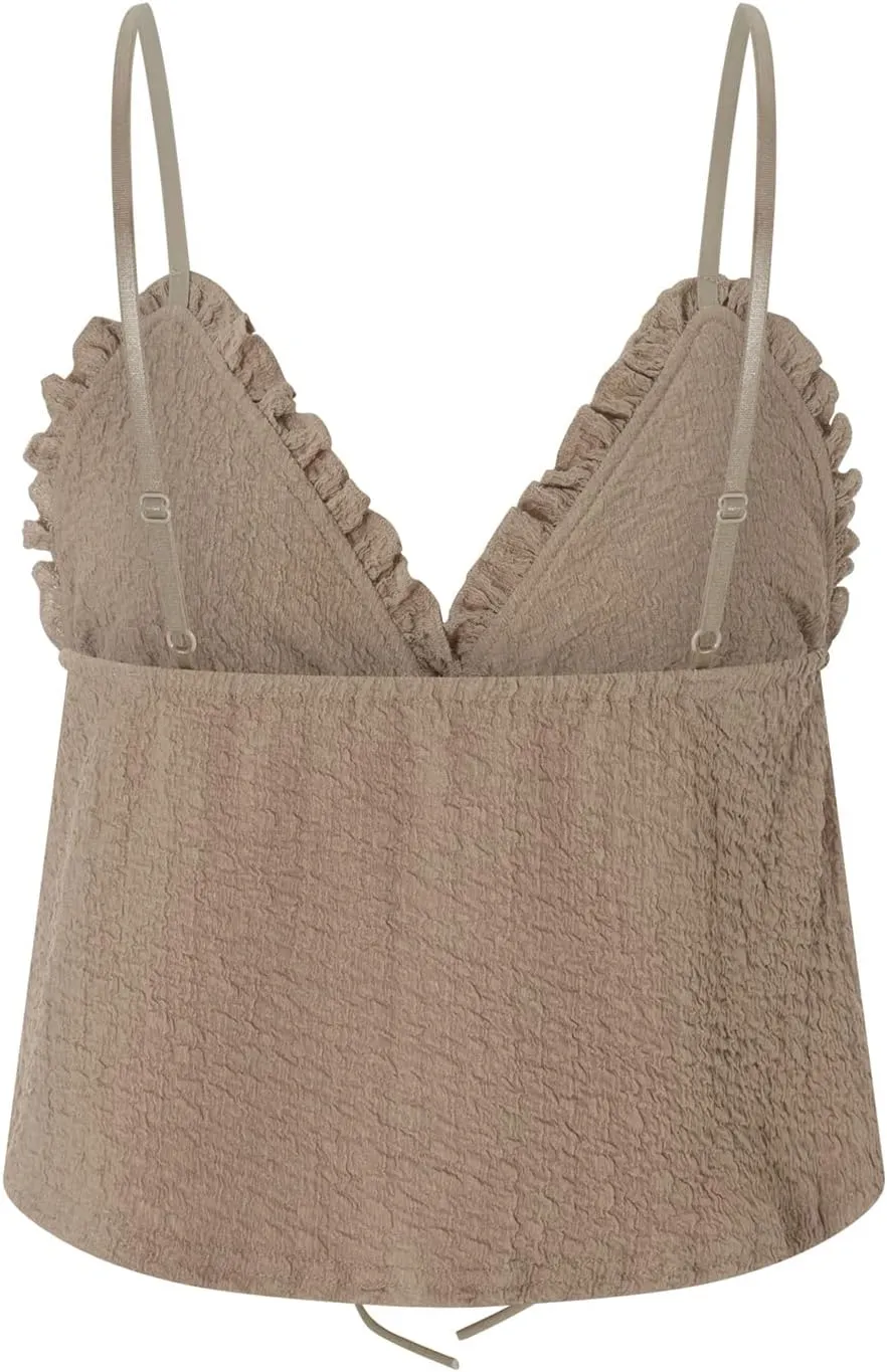 Women Y2K V Neck Camisole Sleeveless Spaghetti Straps Cute Bow Cami Tops Summer Casual Flowy Tank Tops Streetwear