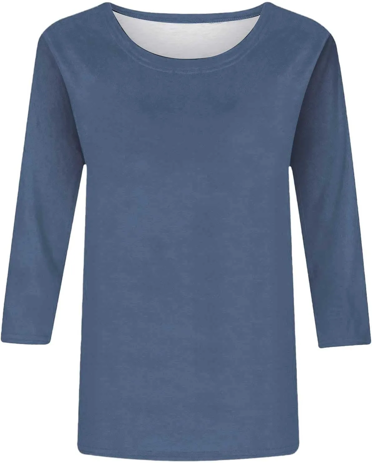 Womens 3/4 Length Sleeve Tops Solid Color Dressy Blouses Trendy Casual Crew Neck T Shirt