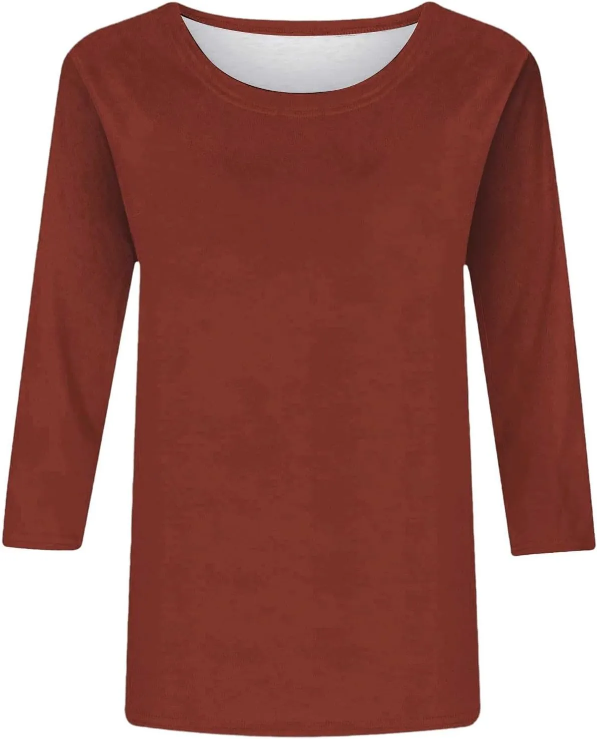 Womens 3/4 Length Sleeve Tops Solid Color Dressy Blouses Trendy Casual Crew Neck T Shirt