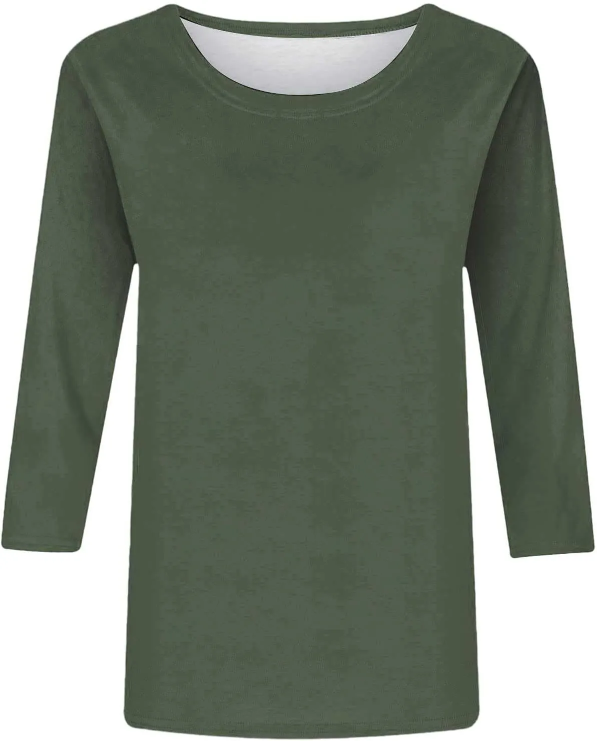 Womens 3/4 Length Sleeve Tops Solid Color Dressy Blouses Trendy Casual Crew Neck T Shirt