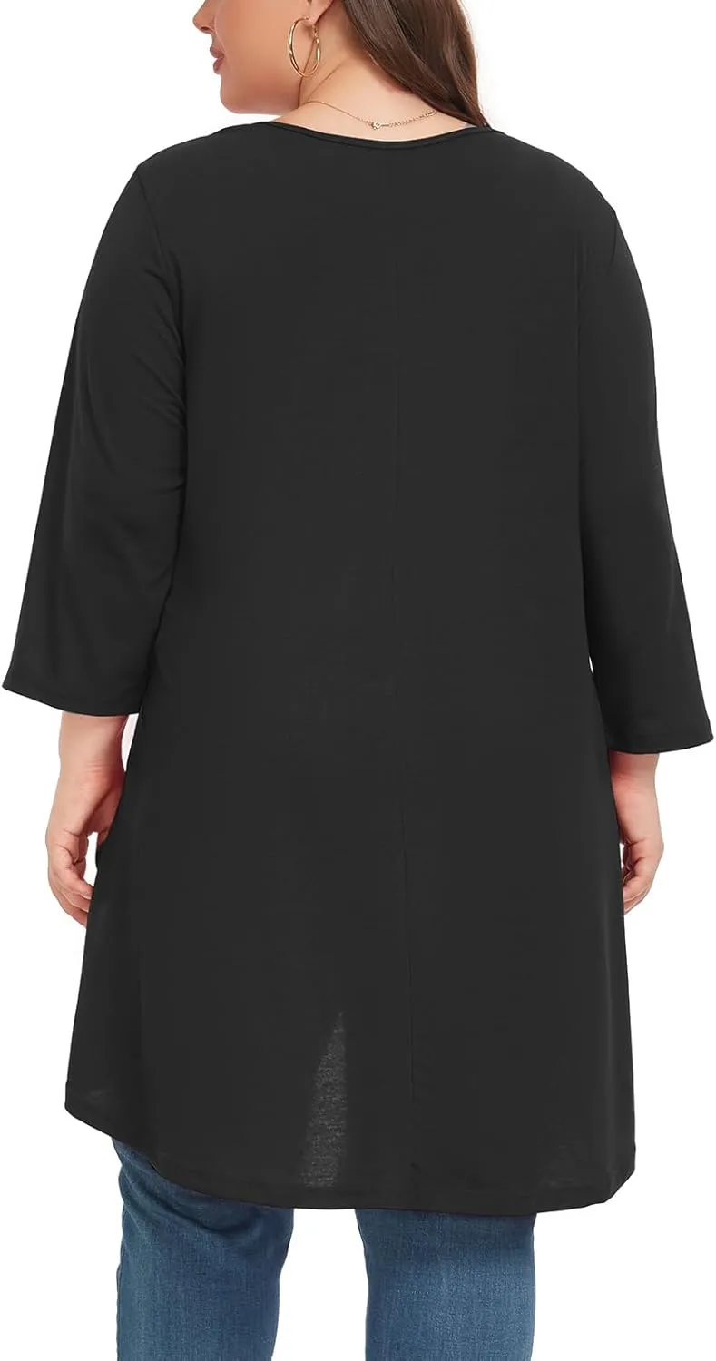 Women's 3/4 Sleeve Plus Size Top Work Business Casual Tunic Shirts Henley Button up Blouses