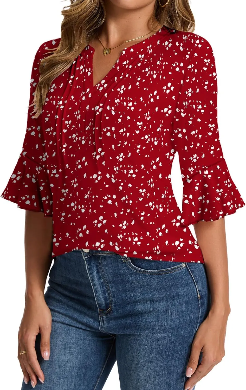 Womens 3/4 Sleeve Tops Shirts for Women Spring Fashion Clothes Trendy Summer Blouses S-XXL