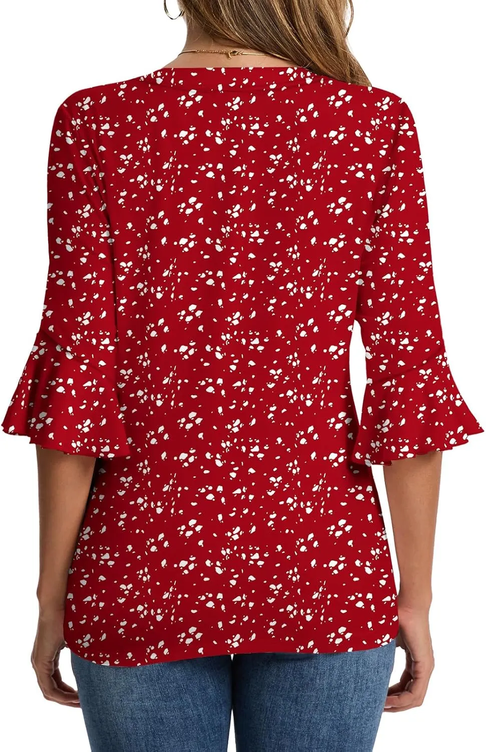 Womens 3/4 Sleeve Tops Shirts for Women Spring Fashion Clothes Trendy Summer Blouses S-XXL