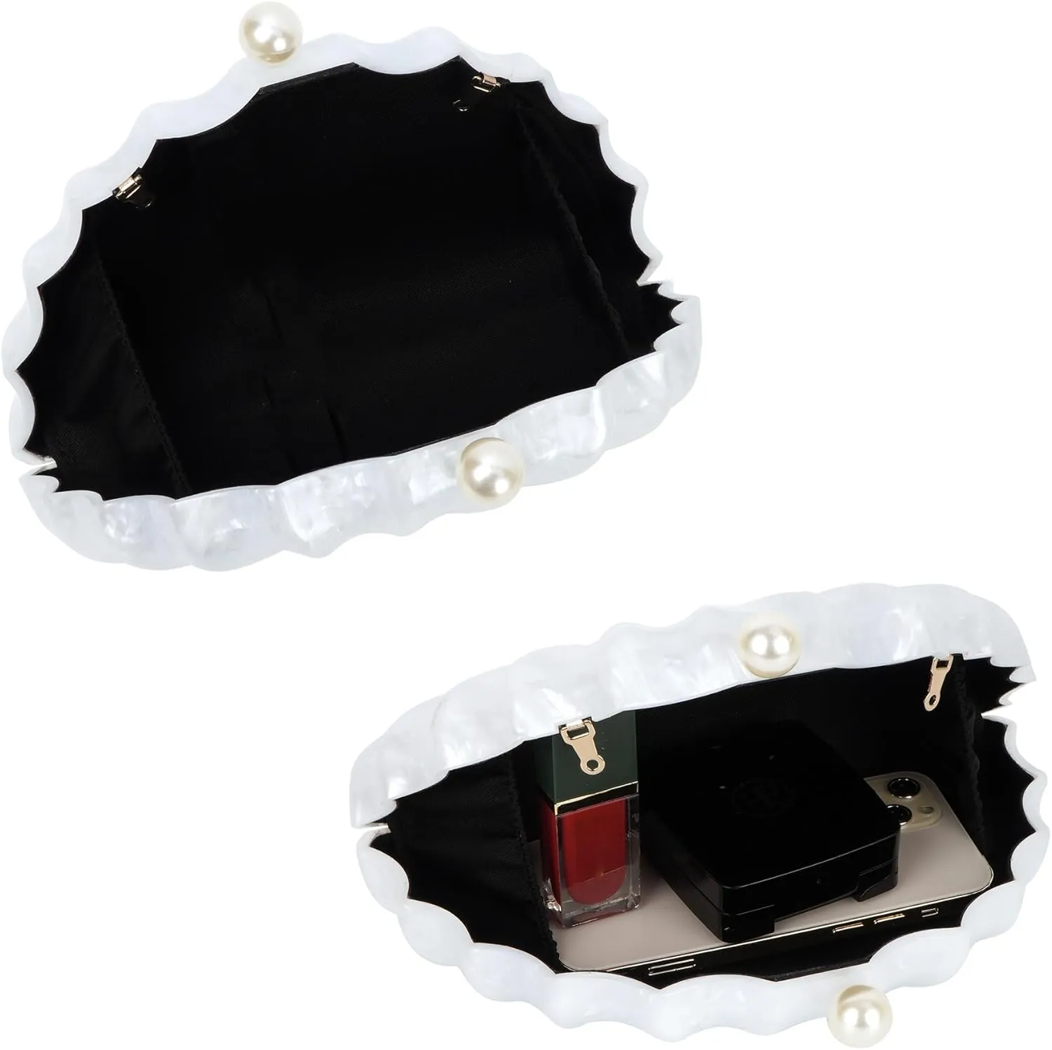 Women's Acrylic Seashell Evening Purse Chain Strap Shoulder Handbag Marble Wedding Party Crossbody Bag