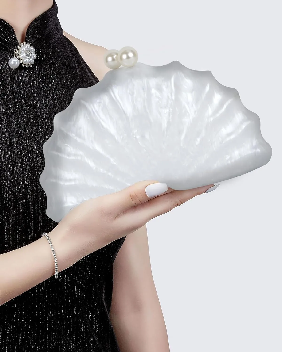 Women's Acrylic Seashell Evening Purse Chain Strap Shoulder Handbag Marble Wedding Party Crossbody Bag