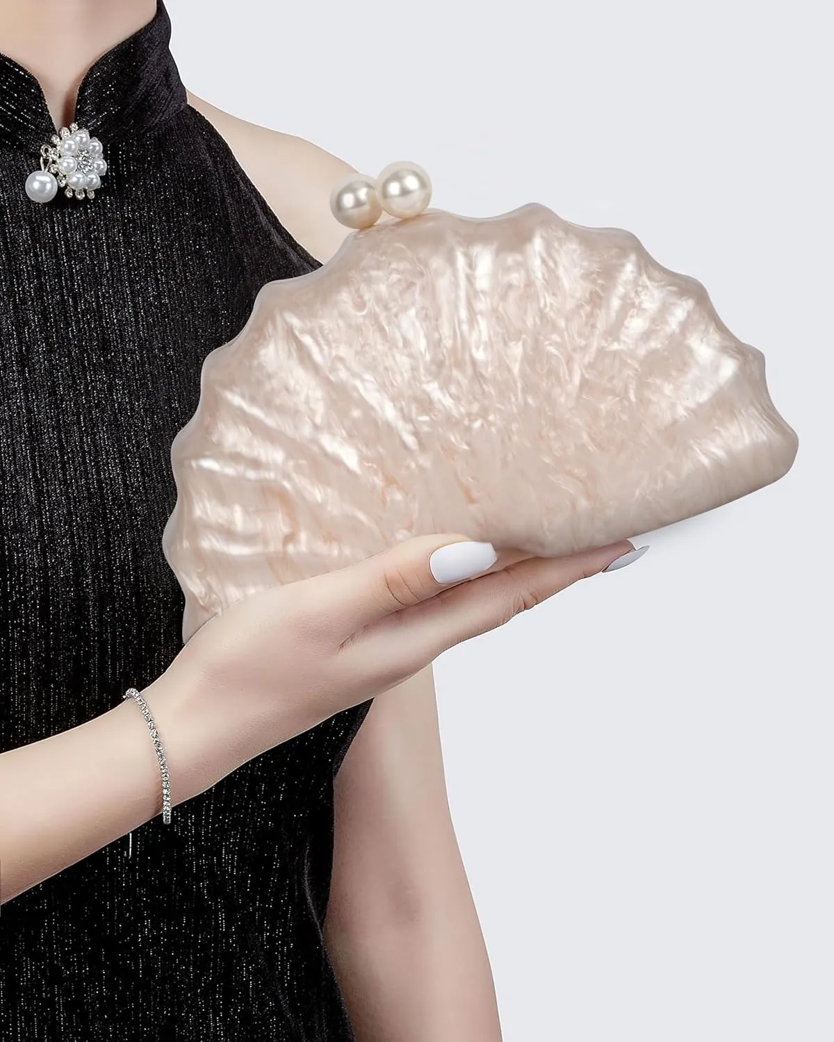 Women's Acrylic Seashell Evening Purse Chain Strap Shoulder Handbag Marble Wedding Party Crossbody Bag