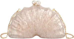Women's Acrylic Seashell Evening Purse Chain Strap Shoulder Handbag Marble Wedding Party Crossbody Bag