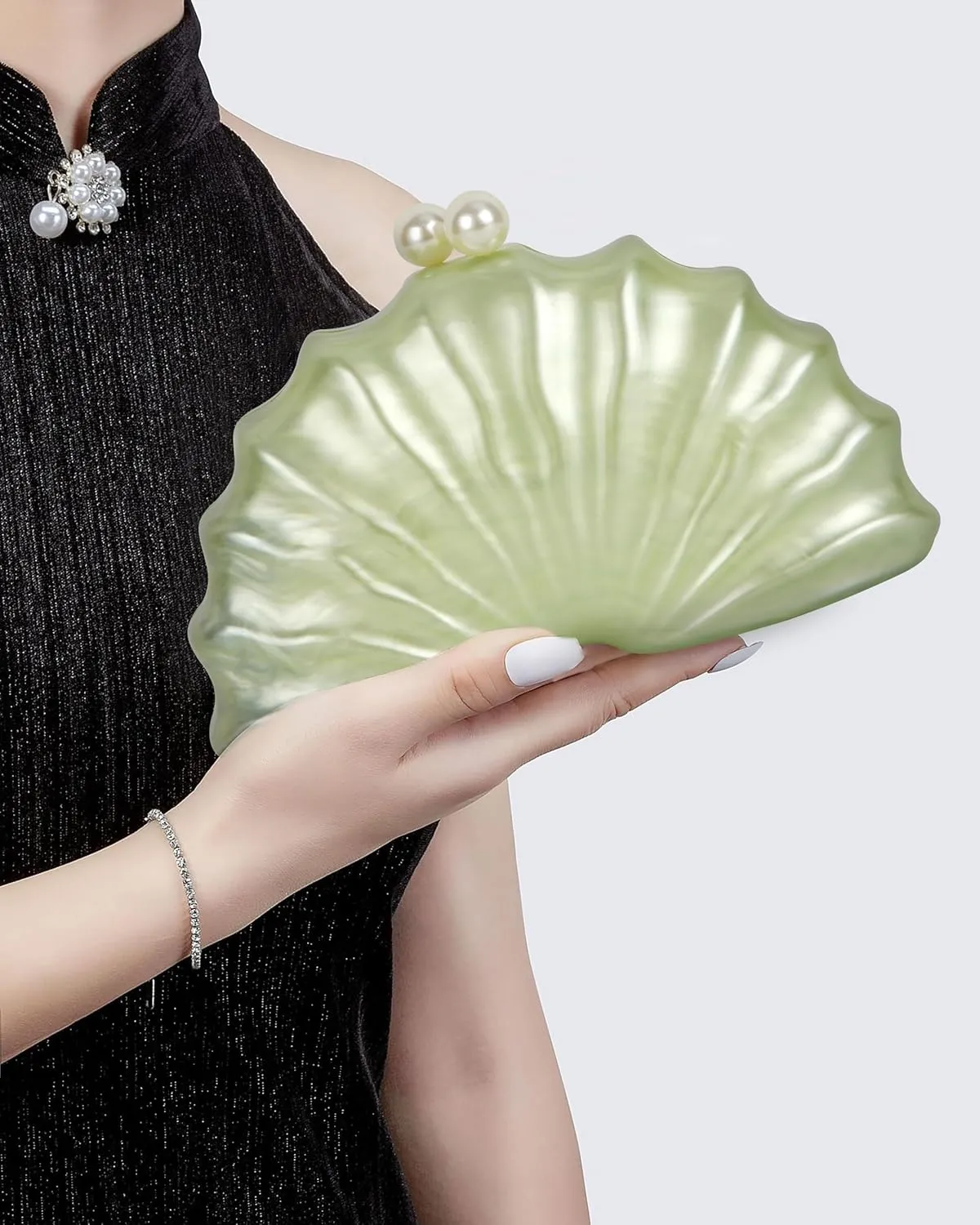 Women's Acrylic Seashell Evening Purse Chain Strap Shoulder Handbag Marble Wedding Party Crossbody Bag