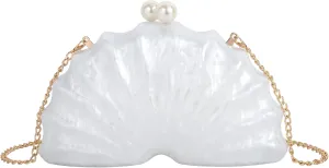 Women's Acrylic Seashell Evening Purse Chain Strap Shoulder Handbag Marble Wedding Party Crossbody Bag
