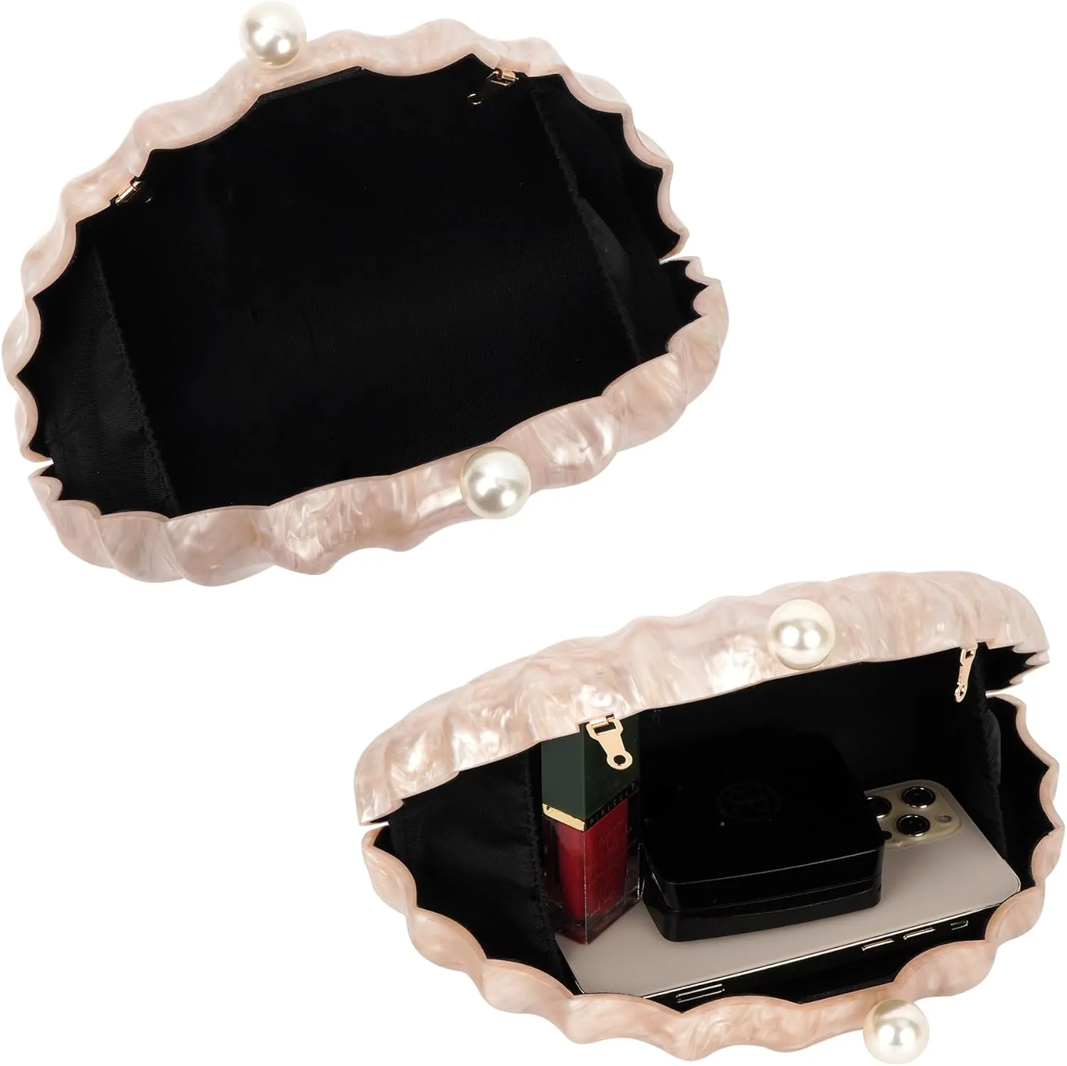 Women's Acrylic Seashell Evening Purse Chain Strap Shoulder Handbag Marble Wedding Party Crossbody Bag