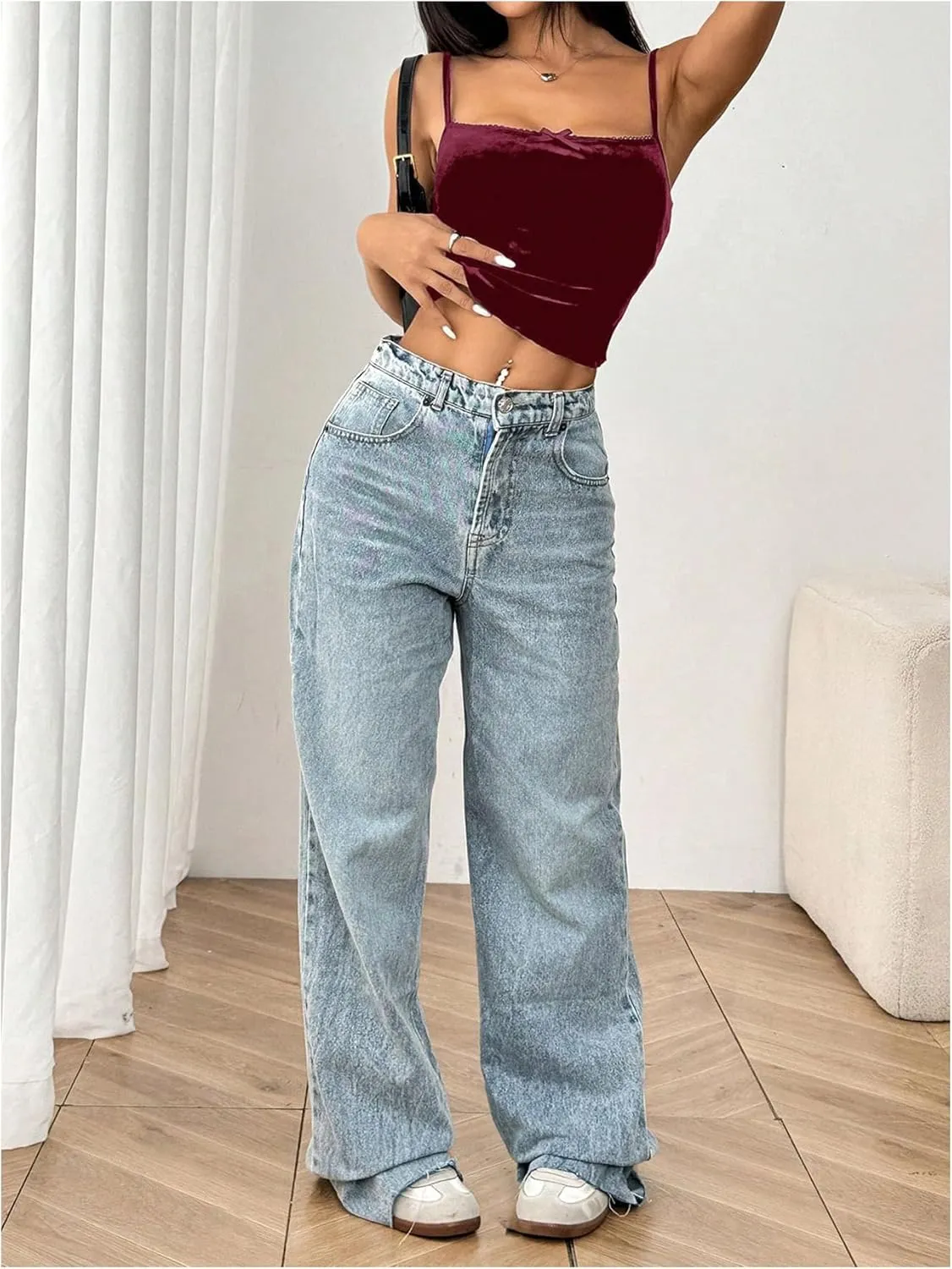 Women's Bowknot Lace Velvet Crop Camisole Tops Slim Fit Spaghetti Strap Tank Tops