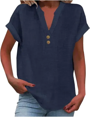 Womens Button Down Shirts Short Sleeve Cotton Gauze Tops Summer Beach Linen Shirt Dresses Blouses Oversized Coverups