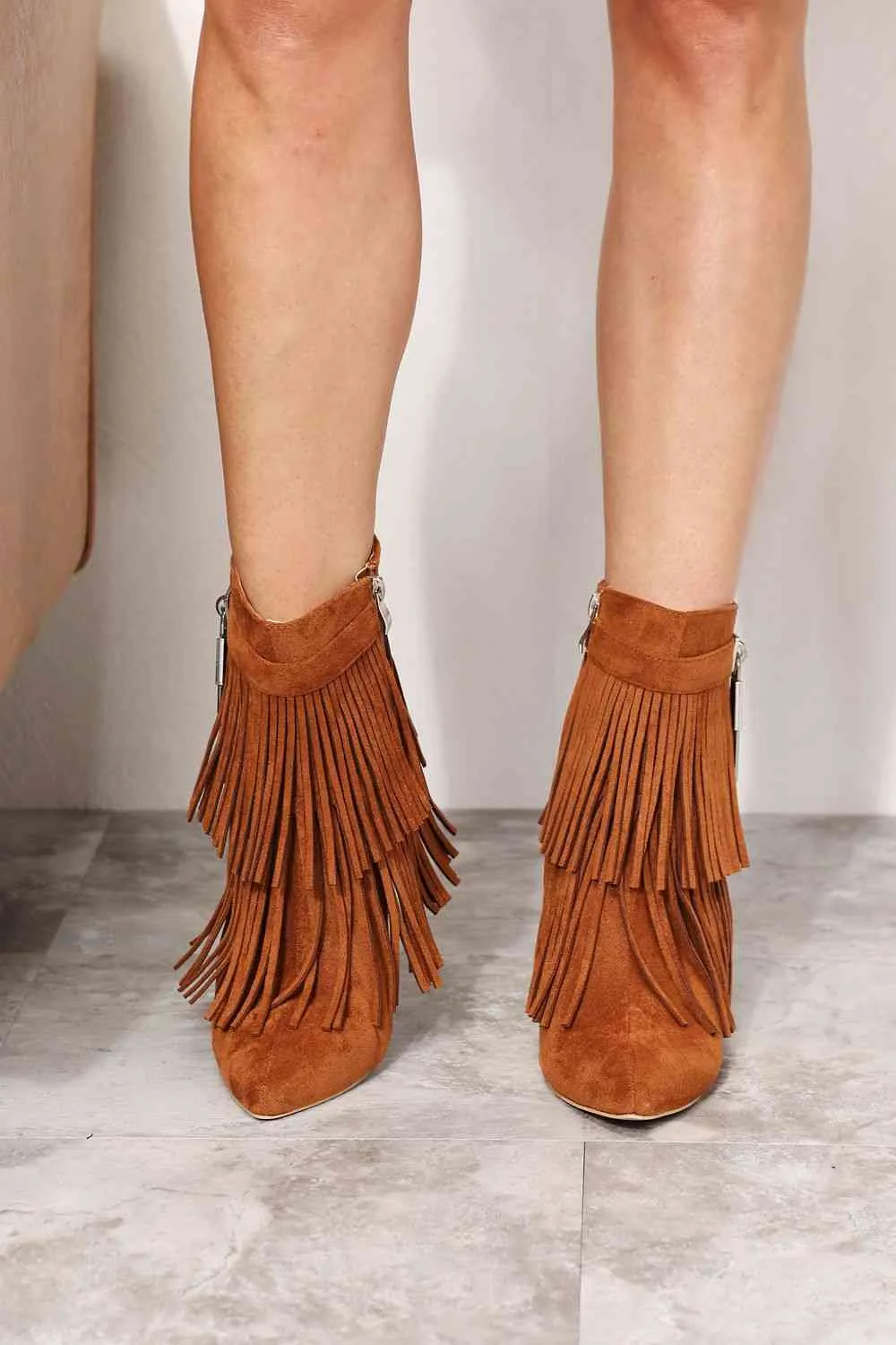 Women's Caramel Tassel Wedge Heel Bohemian Ankle Booties