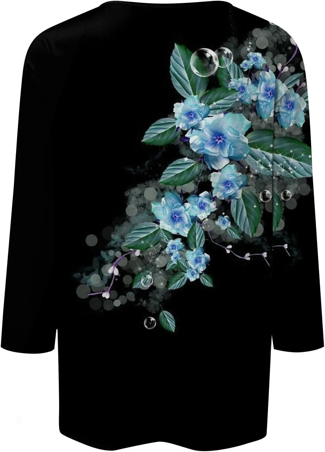 Women's Casual 3/4 Sleeve T-Shirts Round Neck Cute Tunic Tops Long Sleeve Comfort Lightweight Floral Print Tshirts