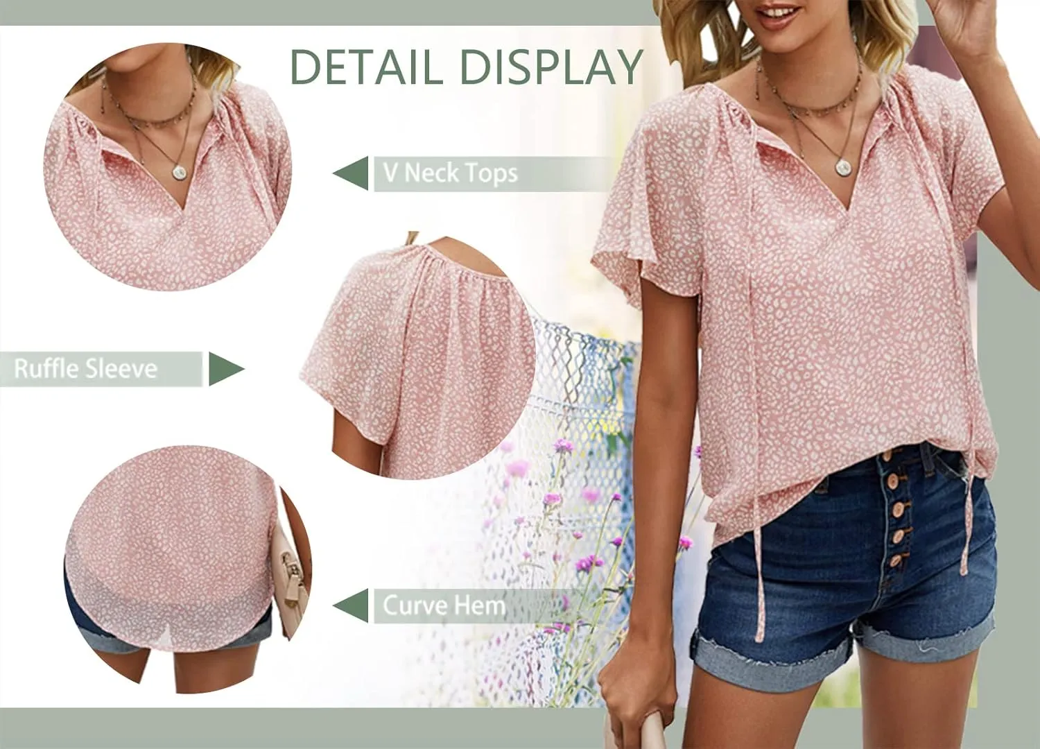 Women's Casual Floral Ruffle Short Sleeve Tops Cute Boho V Neck Loose Blouses Summer Fall Shirts