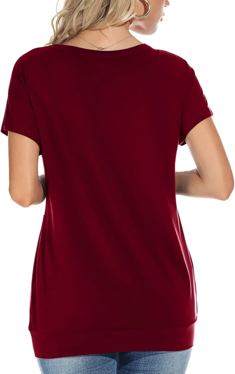 Womens Casual Summer T Shirts Crew Neck Short Sleeve Tunic Tops Loose Fit Blouses with Pockets