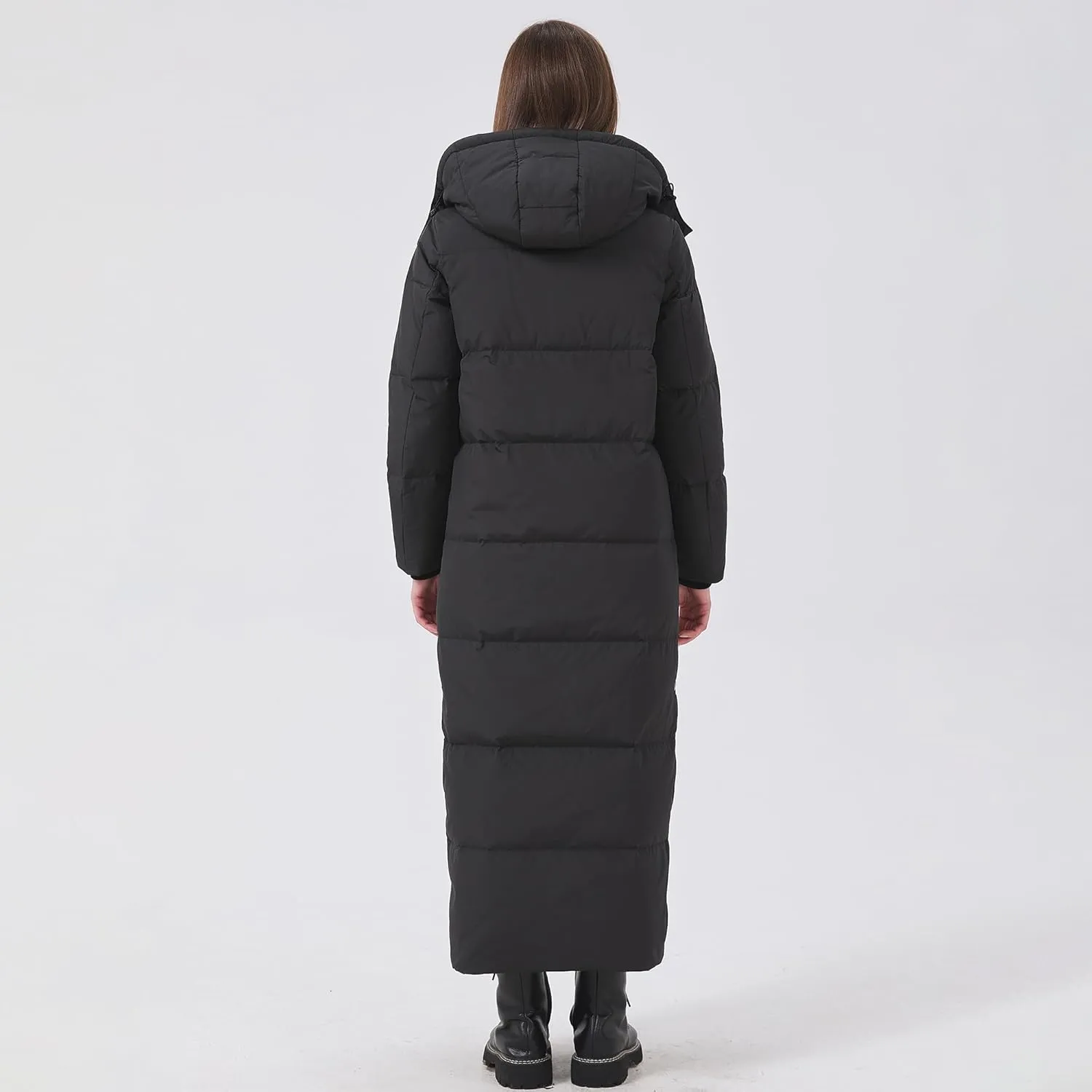 Women's Extra Long Thickened Down Jacket with Thermal Lining,Full Length Winter Puffer Down Coat with Hem Slit
