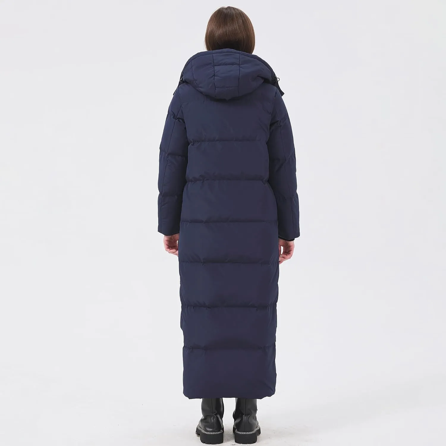 Women's Extra Long Thickened Down Jacket with Thermal Lining,Full Length Winter Puffer Down Coat with Hem Slit