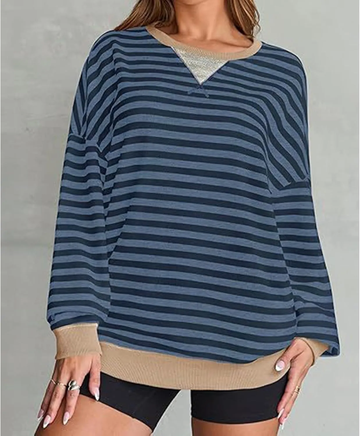 Women's Fall Striped Oversized Sweatshirt Long Sleeve Crewneck Hoodies Shirts Pullover Top 2024 Trendy Preppy Clothes