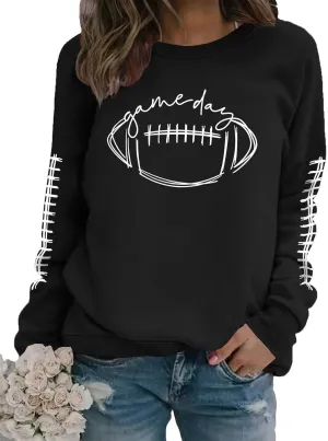 Womens Game Day Sweatshirt Outfits Football Mom Shirts Long Sleeve Crewneck Football Season Shirts Top