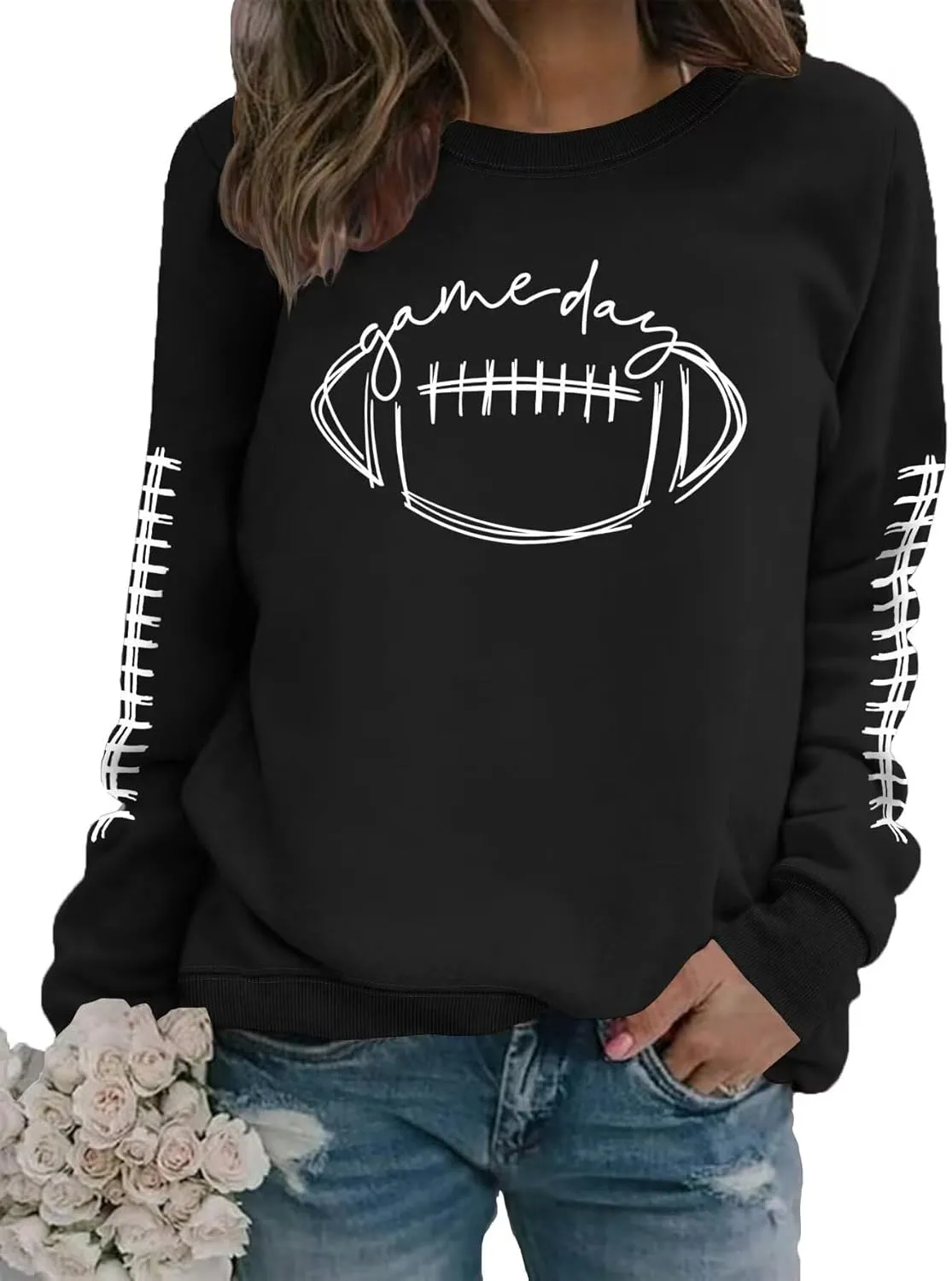 Womens Game Day Sweatshirt Outfits Football Mom Shirts Long Sleeve Crewneck Football Season Shirts Top