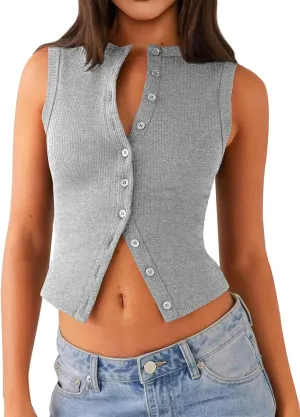 Womens Going Out Tops Summer Spring Ribbed Tank Sexy Crop Cute Y2K Button Down T Shirts Fashion Clothes 2025