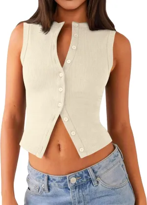 Womens Going Out Tops Summer Spring Ribbed Tank Sexy Crop Cute Y2K Button Down T Shirts Fashion Clothes 2025