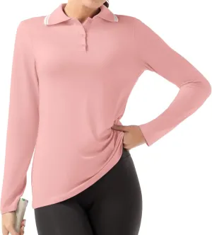 Women's Golf Polo Shirts Long Sleeve Workout Tops UPF 50  Sun Protection Quick Dry Lightweight Active Tennis Shirts