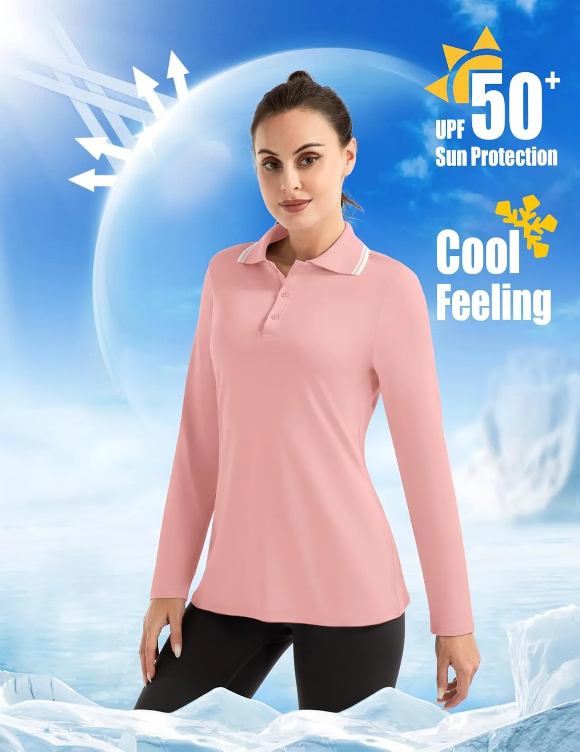 Women's Golf Polo Shirts Long Sleeve Workout Tops UPF 50  Sun Protection Quick Dry Lightweight Active Tennis Shirts