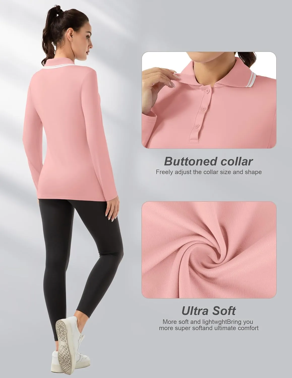 Women's Golf Polo Shirts Long Sleeve Workout Tops UPF 50  Sun Protection Quick Dry Lightweight Active Tennis Shirts
