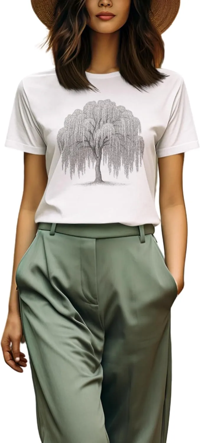 Women's Graphic Tee -The Resilient Willow Tree - 100% Organic Full Coverage Crop Top Cotton T-Shirt