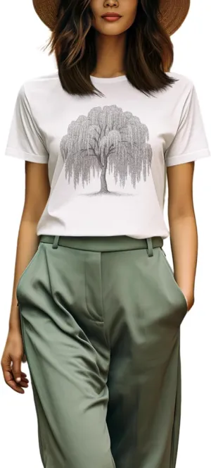 Women's Graphic Tee -The Resilient Willow Tree - 100% Organic Full Coverage Crop Top Cotton T-Shirt