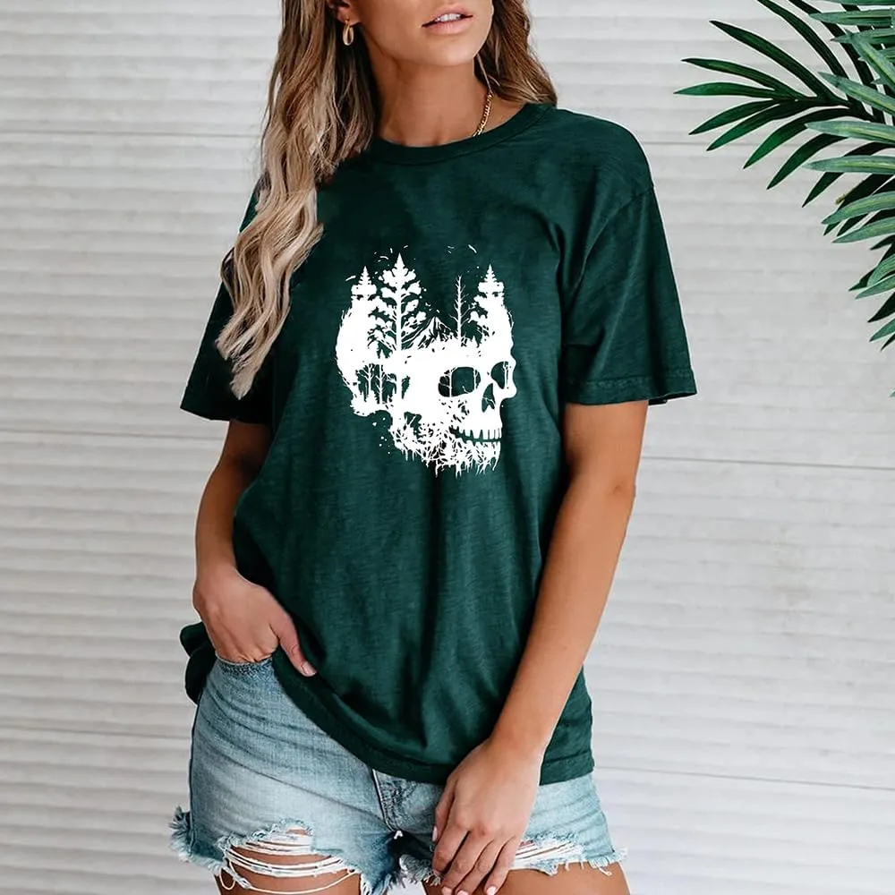 Womens Halloween Shirts Vintage Graphic Tees Funny Ghost Printed Cute Tops Casual Loose Fit Shirts Skull Teen Girl Clothes
