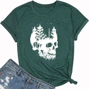 Womens Halloween Shirts Vintage Graphic Tees Funny Ghost Printed Cute Tops Casual Loose Fit Shirts Skull Teen Girl Clothes