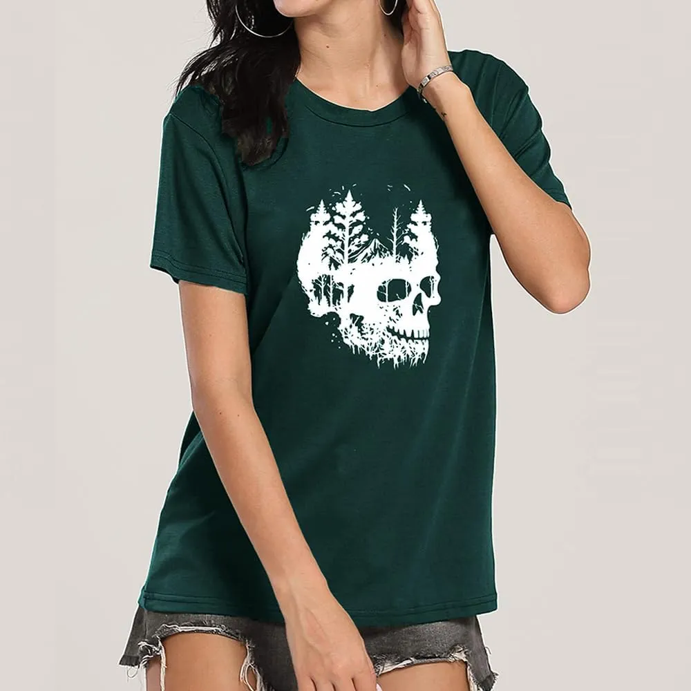 Womens Halloween Shirts Vintage Graphic Tees Funny Ghost Printed Cute Tops Casual Loose Fit Shirts Skull Teen Girl Clothes
