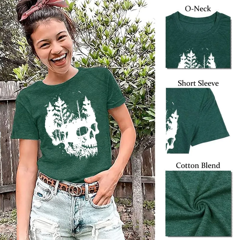 Womens Halloween Shirts Vintage Graphic Tees Funny Ghost Printed Cute Tops Casual Loose Fit Shirts Skull Teen Girl Clothes