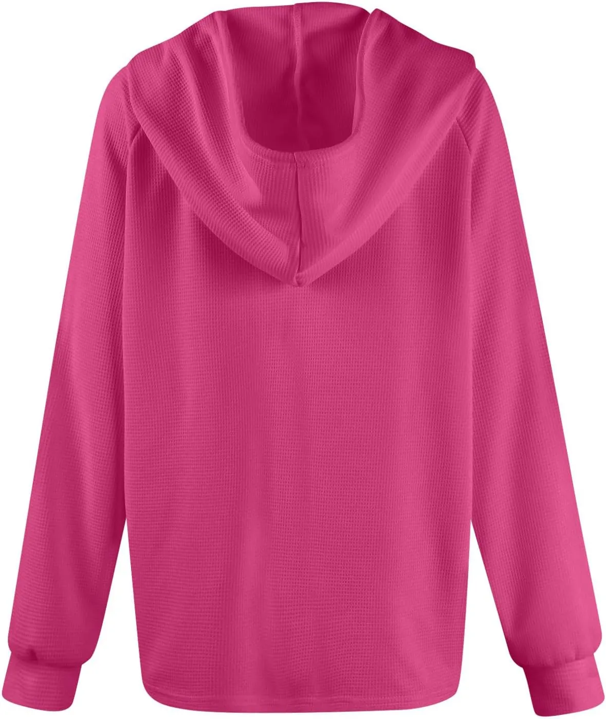 Womens Hoodies Waffle Knit Drawstring Long Sleeve Pullover Casual V Neck Oversized Button Up Sweatshirt Tops