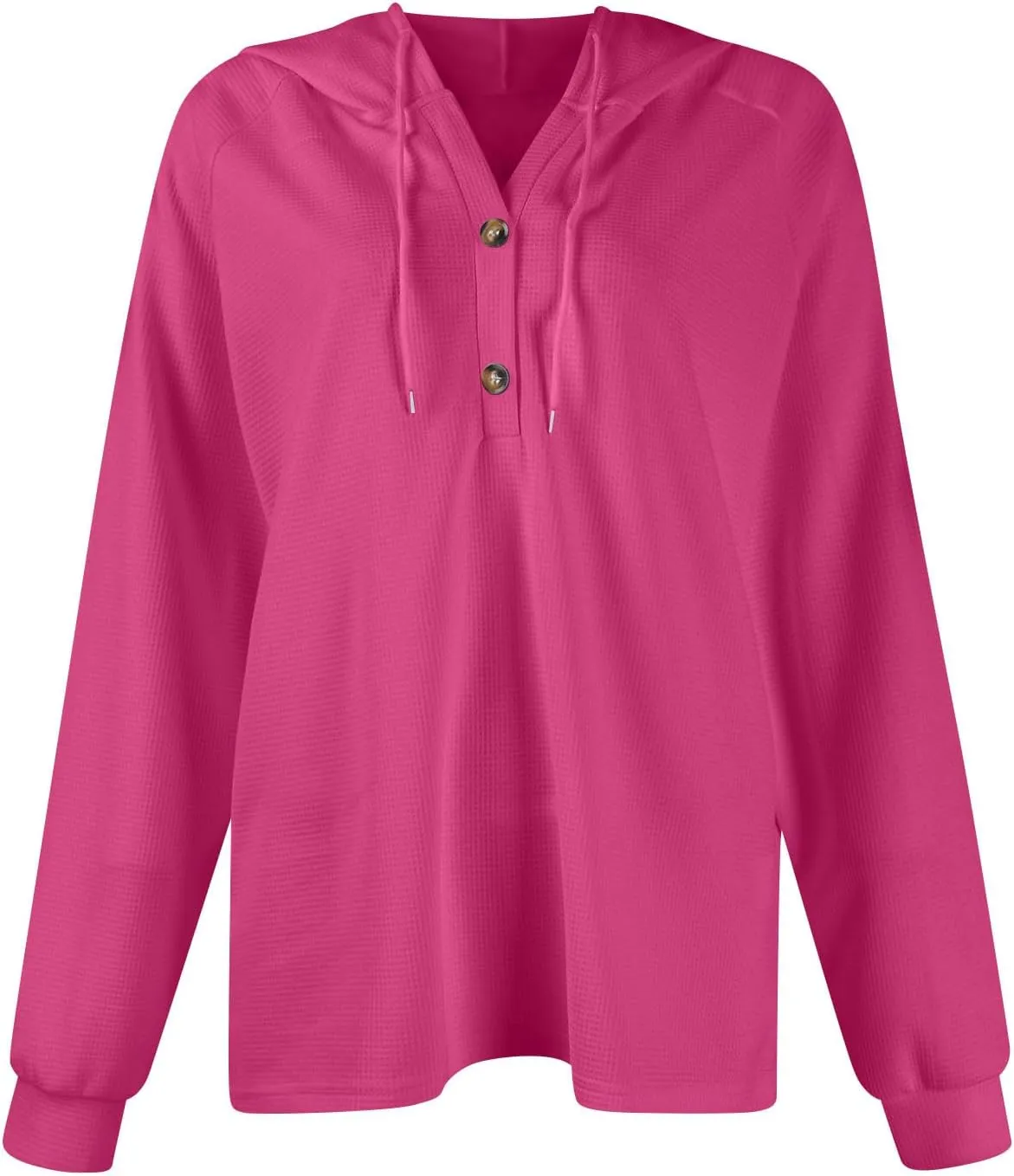 Womens Hoodies Waffle Knit Drawstring Long Sleeve Pullover Casual V Neck Oversized Button Up Sweatshirt Tops