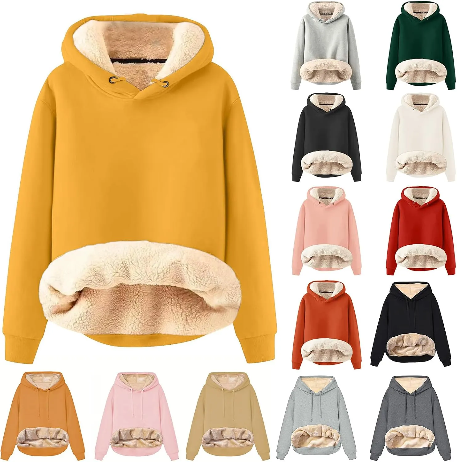 Womens Hoodies Winter Warm Sherpa Lined Sweatshirts Casual Thick Long Sleeve Pullover Hooded Sweatshirt Tops