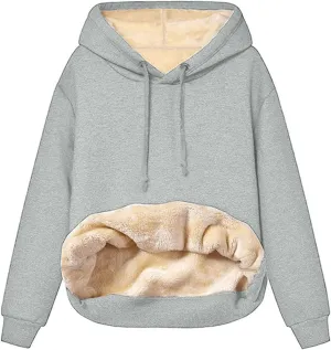 Womens Hoodies Winter Warm Sherpa Lined Sweatshirts Casual Thick Long Sleeve Pullover Hooded Sweatshirt Tops