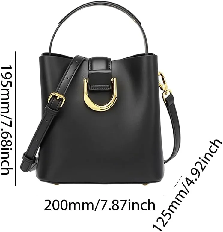 Women's Leather Bucket Bag Genuine Leather Handbag Fashion Top Handle Satchel Wallet Classic Retro Simple Shoulder