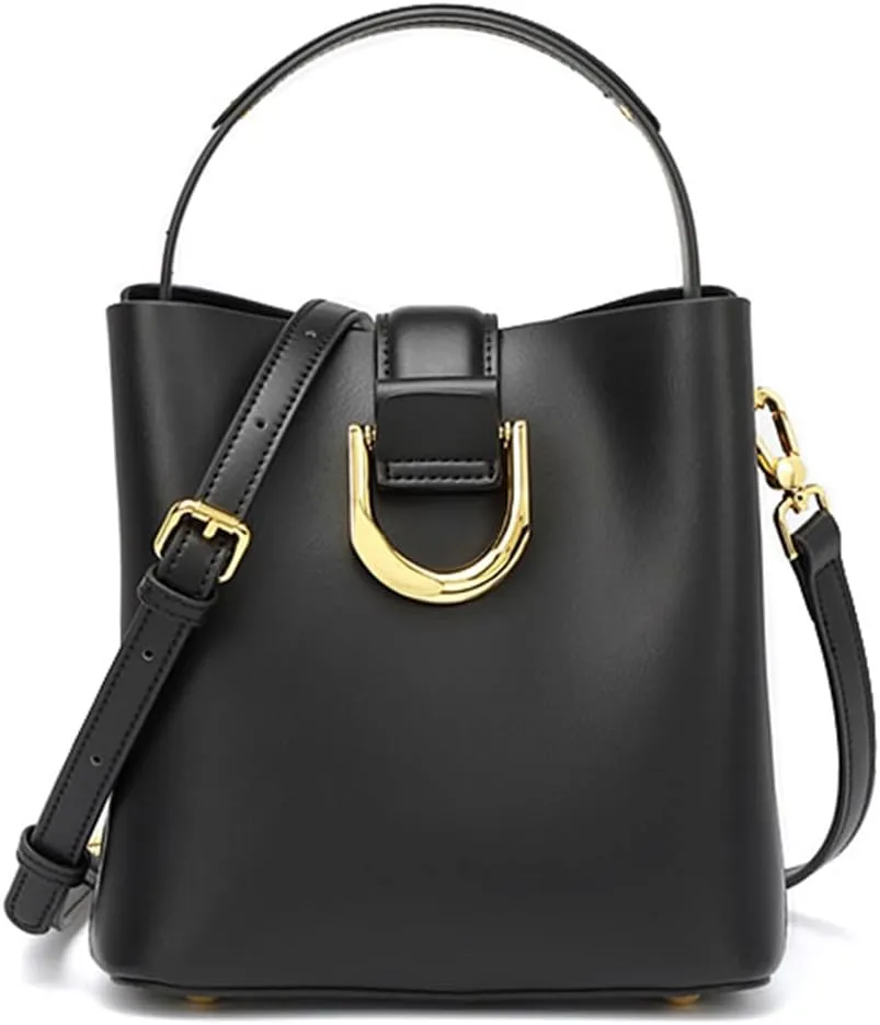 Women's Leather Bucket Bag Genuine Leather Handbag Fashion Top Handle Satchel Wallet Classic Retro Simple Shoulder